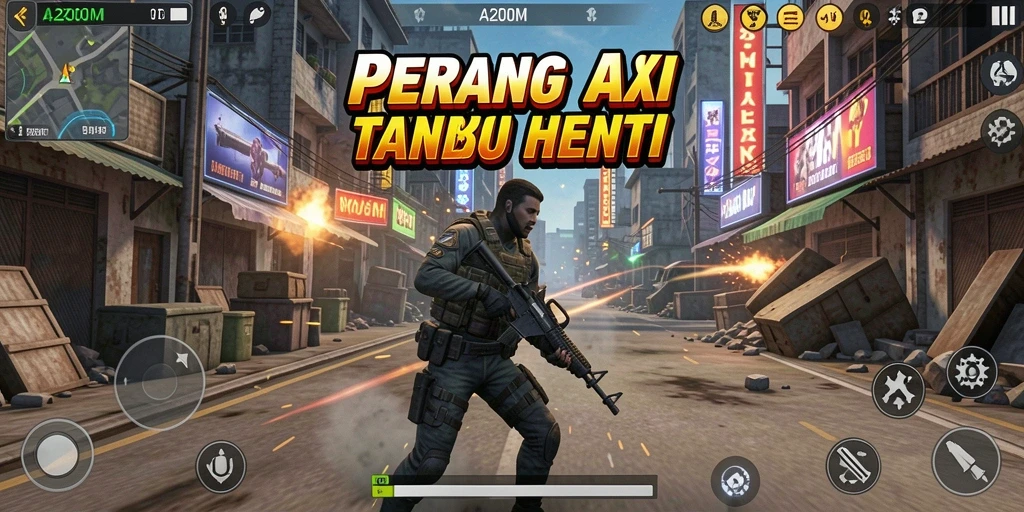Screenshot utama A200M menampilkan momen aksi yang mendebarkan.