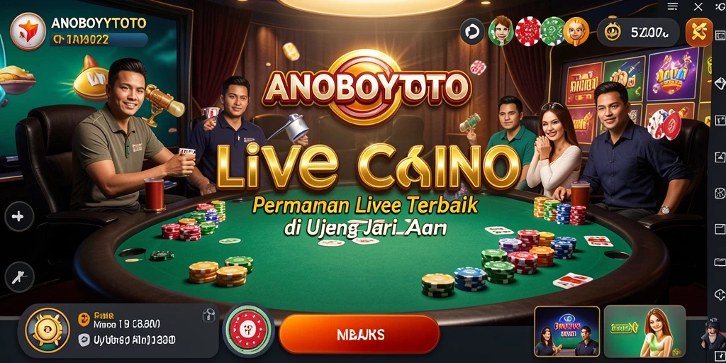 Screenshot ANOBOYTOTO menunjukkan dealer profesional yang sedang bermain Live Casino.
