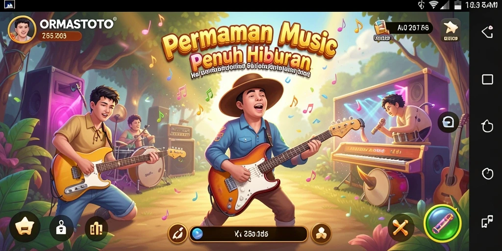 Screenshot ORMASTOTO menampilkan aksi permainan musik yang seru.
