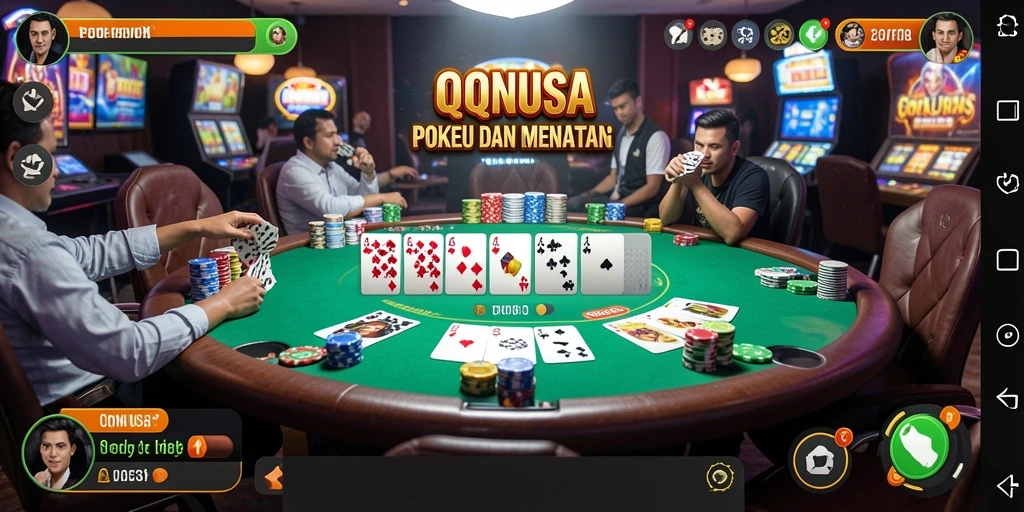 Screenshot gameplay QQNUSA menampilkan aksi seru dalam poker yang kompetitif.