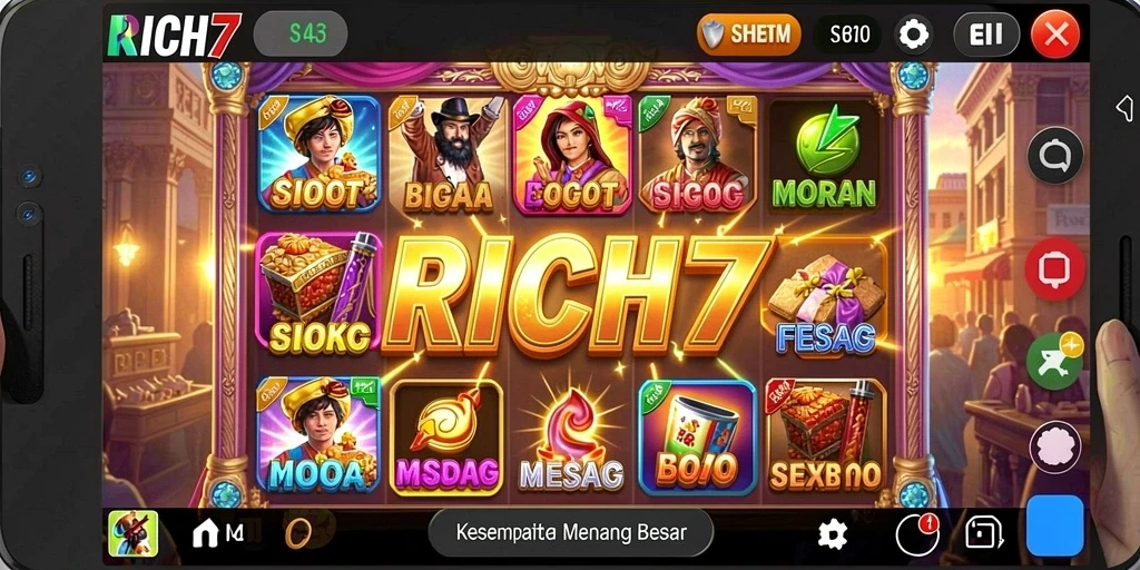 Gameplay RICH7 yang menegangkan dengan berbagai tema slot menarik.