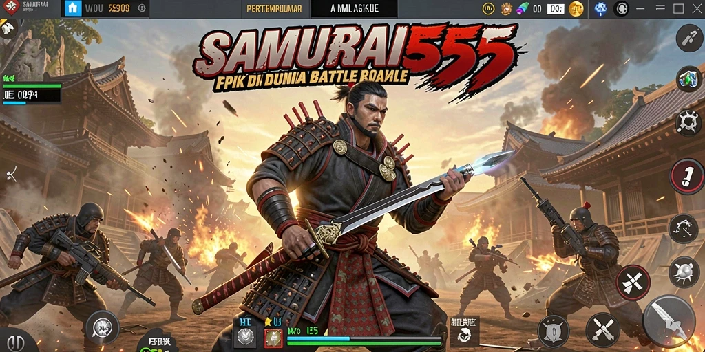 Tampilan aksi seru dalam gameplay Battle Royale SAMURAI555.