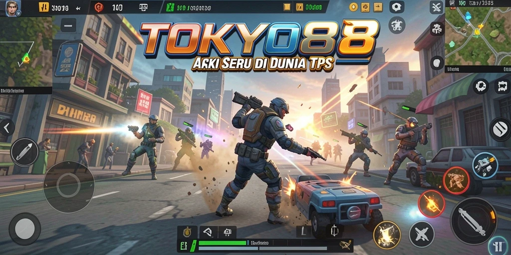 Tampilan screenshot utama TOKYO88 menampilkan aksi gameplay TPS yang mendebarkan.